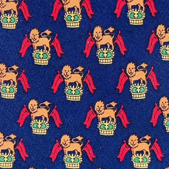 SALVATORE FERRAGAMO Navy Red Orange Lion Crest Silk Tie